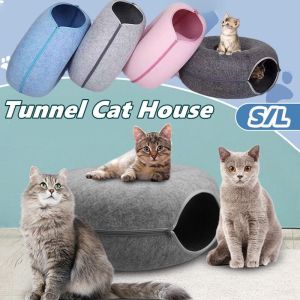 Cat Tunnel Bed Play Toy Pet Kitten Training Donuts Indoor House Basket Felt Nest Removable Zipper