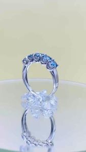 Nhẫn nữ bạc xi bạch kim đính full kim cương Moissanite Mỹ màu Blue kiểm định GRA Nhẫn Moissanite xanh dương 4li  58 giác đẹp - KIM LỘC PHÁT N5H4L