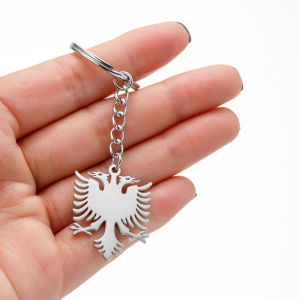 1PC Stainless Steel Albania Eagle Pendant Keychain for Men Women Silver Color Metel Animal Backpack Keyring Ethnic Key Chain Rin