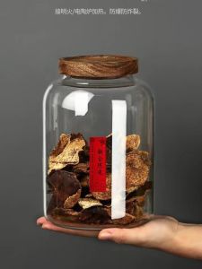 Sealed Jar Crystal Glass Borosilicate Tea Jar with Lid For Home Tangerine Peel Jar Acacia Wooden Lid Heat-Resistant Grains