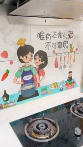 Kitchen Oil Proof Sticker Stove Wall Sticker Cartoon High Temperature Oil Proof Sticker Reusable Stickers (One Size) NP&P