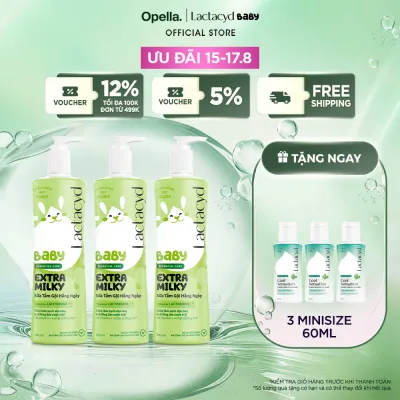 Bộ 3 chai Sữa Tắm Gội Trẻ Em Lactacyd Baby Extra Milky Làm Sạch Dịu Nhẹ và Dưỡng Ẩm Vượt Trội 500ml/chai