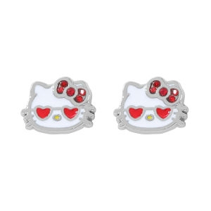 Sanrio | 1pair Silver Plated Crystal Hello Kitty Ear Studs Sanrio Charm Cosplay Jewelry Earrings for Women Girls Accessories Gifts