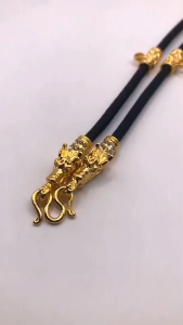 N025 Hot สร้อยคอ สร้อยเชือกร่ม สร้อยห้อยพระ แขวนพระ5องค์ คั่นทอง หัวมังกร ฝังคริสตัล ชุบทองไมครอน ขนาด 3 มม. ยาว 24 นิ้ว