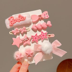 Pink Letter Hair Clips for Children Dopamine Style Fluffy Hair Accessories Korean Side Bangs Clamp Autumn Winter New Arrival