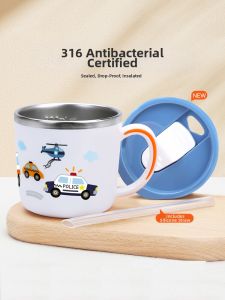 BAORUISHEN | Children Measurement Cup for Milk with Straw Stainless Steel 316