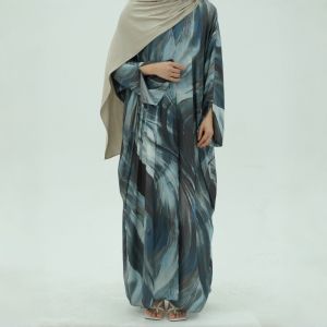 Horetong 2026 Muslim Abaya Women Maxi Robe Abstract Marble Print Batwing Sleeve Loose Soft Comfort Modest Islamic Casual Elegant