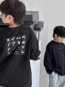 Korean Style Long Sleeve round Neck Childrens T-Shirt Boys Inner Wear Base Shirt Spring Autumn New Style Medium Large Children