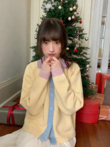 NIHAOKANONG | Áo Sweater Knitted Đổi Màu Ngọt Ngào cho Người Thon Nhỏ