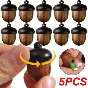 Feelife กล่องไม้ขนาดเล็กแบบพกพา5/1ชิ้นกล่องใส่ยาเม็ดเคสแท็บแล็ตกู้ภัยแบบทำมือกล่องเก็บของขนาดเล็กมีจี้โอ๊ก