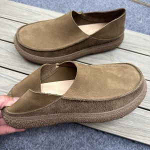 New 2025 Mens Wide Foot Leather Breathable Slip-On Loafers Lightweight Retro round Toe Casual Shoes Comfortable Alligator Pattern