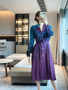 Chất lượng Nova⭐Một người một pleat⭐Miyake pleat pháp màu gradient quần áo in mùa thu áo choàng thanh lịch Áo khoác dài dáng ôm