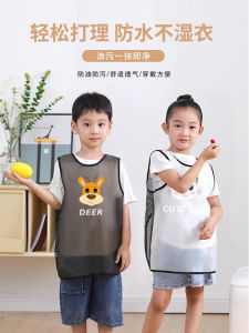 Waterproof Oil-resistant Childrens Apron Vest No-sleeve Easy-to-wear Mealtime Bib Print Logo Cartoon Polyester Fiber Baby Clothes