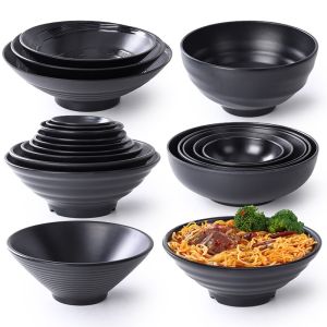 Melamine Tableware Commercial Noodle Bowl Imitation Porcelain Black Japanese Style Plastic Rice Noodles Soup Bowl Spicy Hot Pot Large Bowl Bowl Specially Designed for Noodle Restaurant