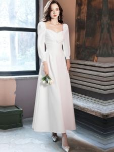French Style White Evening Dress Short Women Can Wear Engagement Long Sleeve Dress Wedding Registration Long Dress