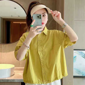 Pure Cotton Yellow Short Sleeve Shirt Womens Summer New Style Casual Small Size High-End Feeling T-shirt Upper Body