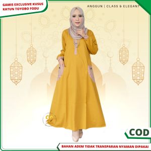 Baju Gamis Wanita Remaja Terbaru Kekinian Bahan Katun Toyobo Premium Adem Kombinasi 2 Warna B13