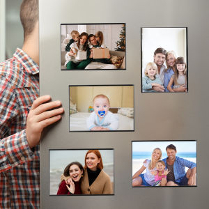 ตู้เย็นตกแต่งบ้านแม่เหล็กติดผนังกรอบรูปพลาสติกพีวีซีสีดำ5/10ชิ้นที่วางสติกเกอร์รูปภาพกล่องเก็บภาพโปสการ์ดแบบใช้ซ้ำได้