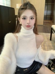 ผู้หญิง ขนสัตว์เทียม ถักสูง ปกเสื้อ เสื้อสเวตเตอร์ ชุด ฤดูใบไม้ร่วง ฤดูหนาว เซ็กซี่ เสื้อชั้นฐานเผ็ด ชุดสองชิ้น สไตล์เกาหลี แขนยาว