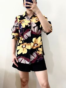 ●ECLAIRE● 003 Kemeja Lengan Panjang Longsleeves Floral Flower Bunga Kasual Kerja Kantor Kasual Formal Import 5455