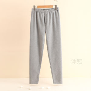 Mens Autumn Winter Thick Warm Pants Fleece Lined Wool Silk Blend High Waist Long Trousers Comfortable Home Wear Underwear