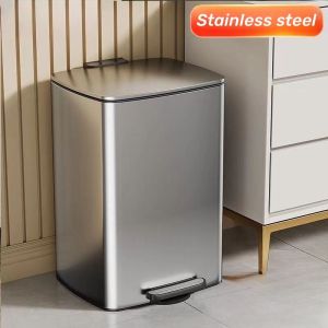 20L Stainless square trash Bin with cover for room garbage can with foot pedal office trash can