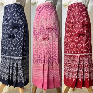 ผ้าถุงสำเร็จ ติดโบว์ผ้าฝ้ายพิมพ์ลายติดตะขอผ้าหนานุ่มใส่สบายสีไม่ตก ผ้าไม่ย่น