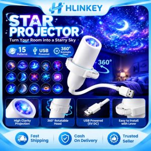 Hlinkey USB Galaxy đèn máy chiếu 360 xoay đèn chiếu ban đêm hình sao 15 MÔ hình đèn LED 5V cắm và chơi trang trí nội thất cho Phòng ngủ phòng khách trẻ em