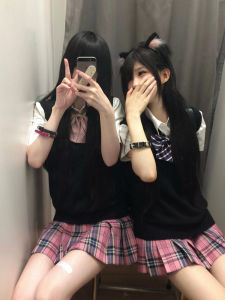 Tokyo Harajuku Style Knitted Sweater Vest Set School Uniform Feel V-Neck Sleeveless Sweet Pure Cotton Casual Loose Fit