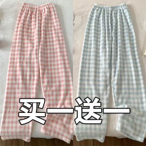 กางเกงนอนผู้หญิงคอตตอนกำมะหยี่ ทรงหลวม แขนยาว ทรงหลวม ปักลาย กางเกงขายาว ขนแกะ อบอุ่น สำหรับฤดูหนาว