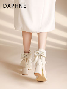 Daphne | High Heel Short Boot Women White Coarse Heel Boots