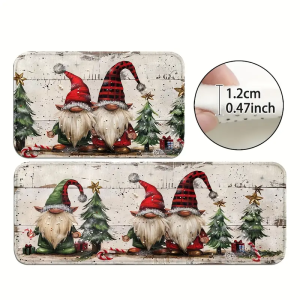 VIKAMA 2-Piece Christmas Rug Set White-Bearded Father Christmas Design Kitchen Mat Entrance Doormat Non-Slip Festive Home Decor