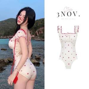 📍พร้อมส่งด่วน!! CHERRY x FLORAL SWIMSUITS : ชุดว่ายน้ำวันพีชแขนตุ๊กตา มีเชือกรูดผูกโบว์ตรงอก กิมมิกเว้าด้านหลัง