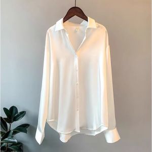 Elegant Fall Designer Silk Blended Long Sleeve Shirt