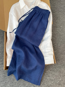 Universe Super God Level Wear ~ Really White ~ Klein Blue Linen Wide-Leg Pants Summer Drape Baggy Straight Trousers