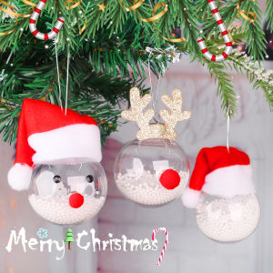 ลูกบอลกวางเอลค์ใสขนาด1/10ชิ้นเครื่องประดับตุ๊กตาหิมะต้นคริสต์มาสหมวกซานตาคลอสของตกแต่งแบบแขวนบ้านของตกแต่งวันคริสต์มาสปีใหม่
