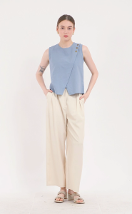 Krizias Round Neckline Asymmetrical Flap Front with Decorative Shoulder Buttons
