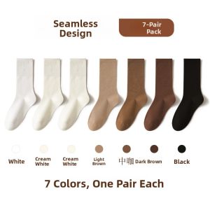 JIAZINI | Brown Autumn/Spring Mid-Calf Socks Caramel Winter Long Socks for Matching with Small Leather Shoes