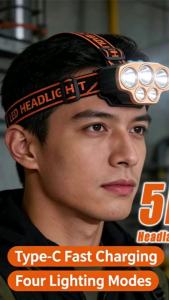 1-5 Chiếc Đèn Pha LED Sạc Điện Mạnh Mẽ Câu Cá Cắm Trại Săn Bắn Đèn Pin Phía Trước Đèn Lồng Với Công Tắc Cao/Trung Bình/Thấp Chống Thấm Nước