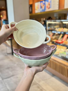 Good-looking Recommended & Cream Style Ceramic Binaural Soup Bowl Cute Breakfast Oats Bowl Household Desserts Soup Bowl