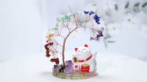 Natural amethyst fortune cat fortune tree ornament home opening desktop ornament cute small gift天然水晶招财猫发财树摆件 家居 开业 桌面摆件