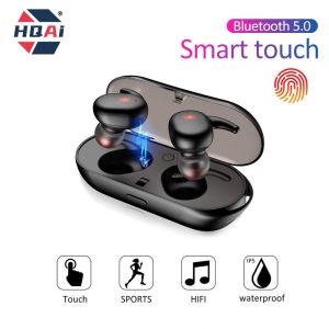 HQAi B30 TWS Bluetooth Earphones Sports Headset 5.0 Stereo Game HeadPhones Waterproof Wireless Earphone Touch Control Bass Earbuds for Android and iP
