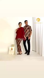 Set Baju Couple Kebaya Brukat / Couple Batik Pasangan Sarimbit Untuk Keluarga Tunangan Akad Nikah Seragaman Pesta Kondangan mix Kemeja Batik Lengan Panjang Dan Pendek ( Couple Rinjani Brukat ) Nusa Kebaya Wisuda Modern Terlaris