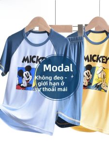Disney Modal Childrens Sleepwear Ice Silk Thin Mickey Boy Short Sleeve Set Mouse Home Clothes Casual Other Material Home Clothes