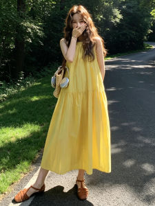 LIRUSHAN | Slimming Sleeveless Beach Summer Dress Long Yellow
