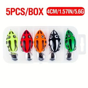 5pcs/Box Topwater Fishing Lures Set Mini Soft Frog Swimbait With Spinner Spoon And Weedless Hooks For Bass Trout Pike Snakehead
