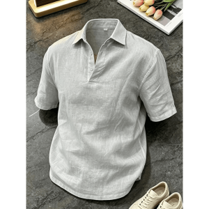 LIUBU | Áo Thun Nam Tay Ngắn Màu Trắng Vải Linen Cảm Giác Lụa Mát Mẻ Elegance