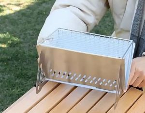 Bếp nướng than hoa xếp gọn cho cắm trại picnic loại lớn 28x18cm làm bằng inox 430