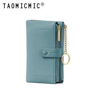 Pure Color Womens Short Wallet Large Capacity Multi-Card Slot Coin Purse Three-In-One Lychee Pattern Card Holder Two-Fold Design