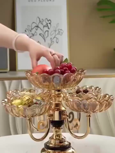 【2025NEW】Multi Layered 360° Rotating Crystal Fruit Plate Large Capacity Fruit Basket Tray